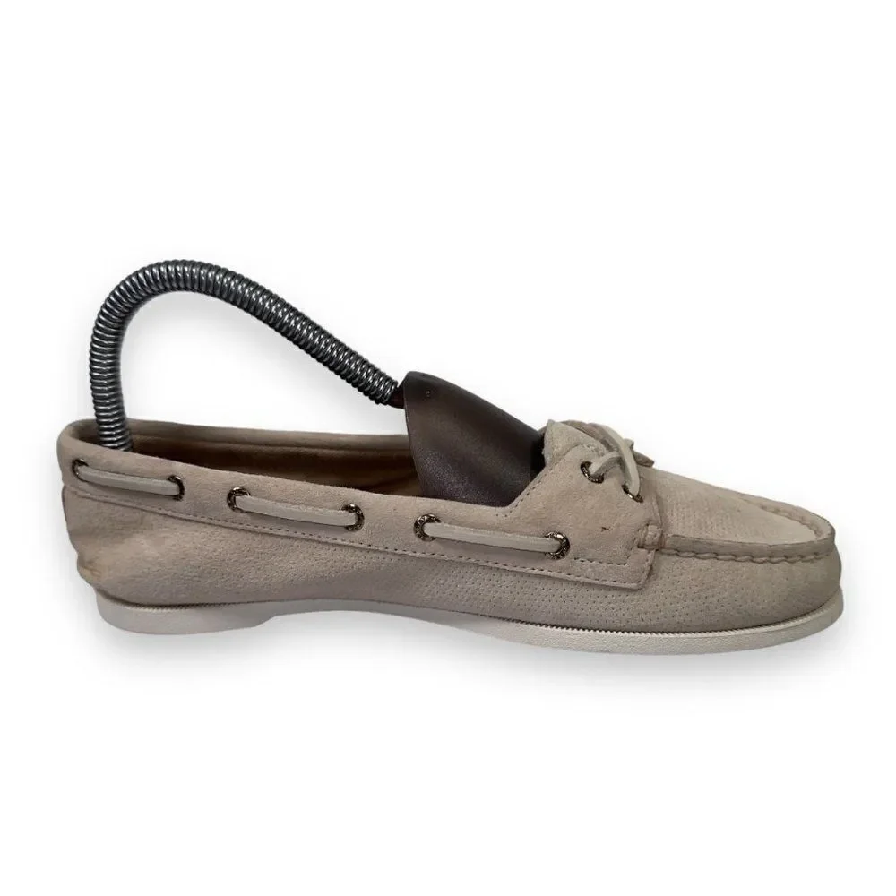 Sperry Authentic Original Skimmer Pin Perforated Boat Shoes Cream Women's 6.5‎